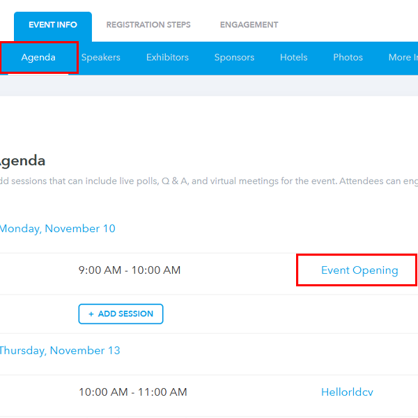 Click on Agenda