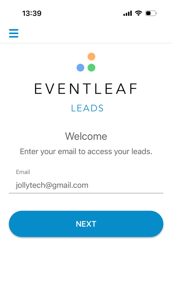 Once the app is loaded, please type your email address and click next.