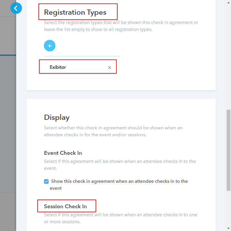 Check in agreement for sessions