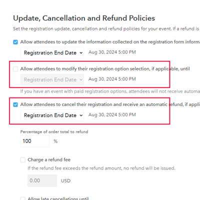 Update, Cancellation and Refund Policies