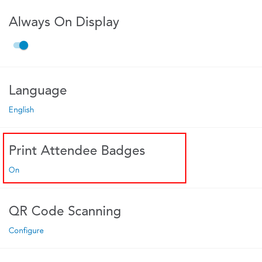 Scroll down to Print Attendee Badges and tap on it