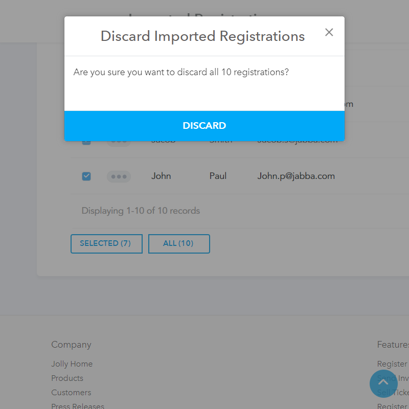 Discard Imported Registrations